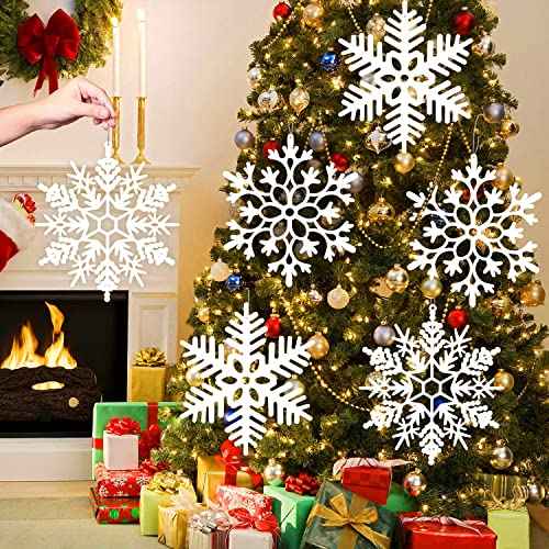 EIMMBD 6pcs Large Snowflakes Ornaments, 12¡± Plastic Glitter Snowflake Decorations for Indoor Outdoor Christmas Trees Window Room Winter Party Craft (White)