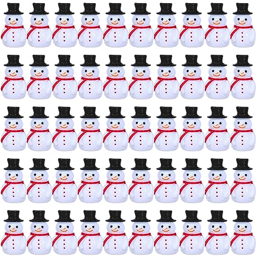 Liliful 50 Pcs Classic Style Mini Snowman Christmas Resin Figurines for Crafts