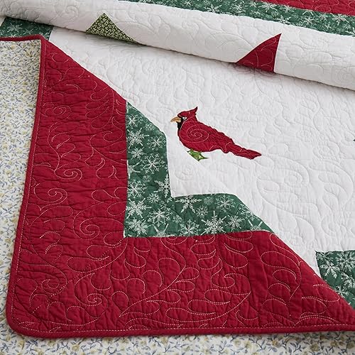 King Size Christmas Quilt Bedding Set 106x96 Cotton 3-Piece White Red Green