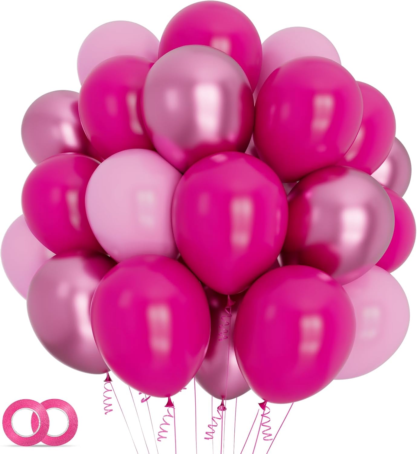 Skiennix 100 Pcs Pink Balloons - 12 Inch Hot Pink & Light Pink Metallic for Birthday & Baby Shower Decor
