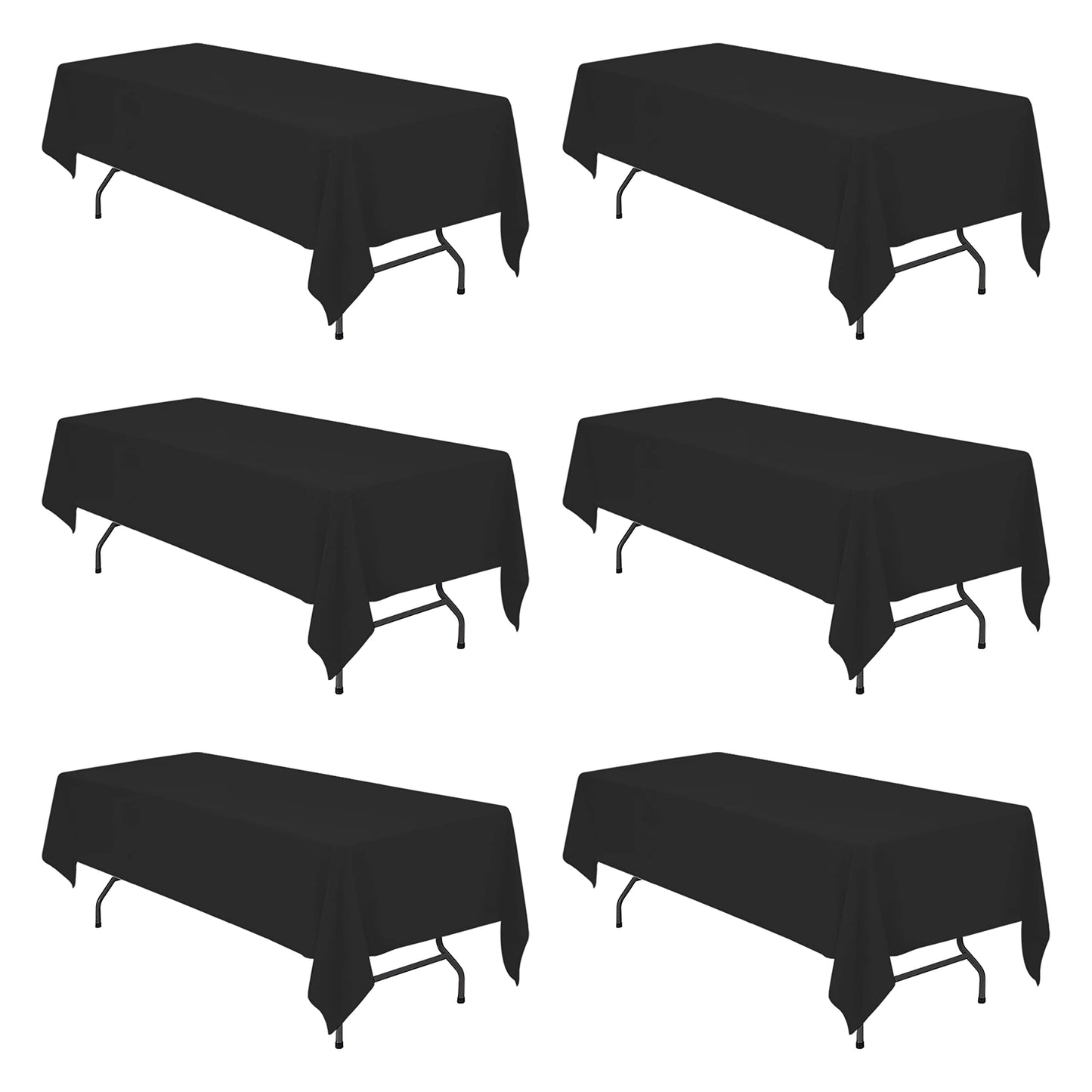 BRILLMAX 6 Pack Black Tablecloths 60 x 126 Inch for 8ft Rectangle Tables - 150 GSM Polyester Fabric, 15" Standard Drop, Water, Stain & Wrinkle Resistant Cloth Cover for Wedding Banquet Dining Buffet