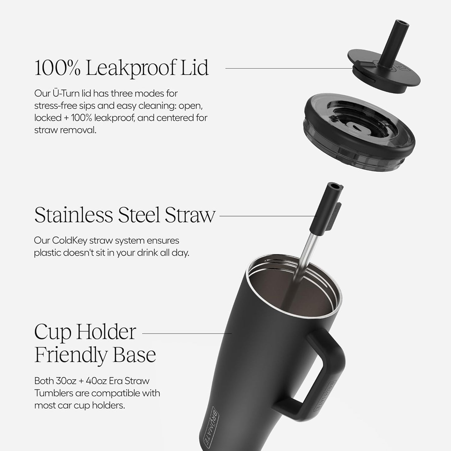 BrüMate Era 30 oz Tumbler with Handle and Straw | 100% Leakproof Insulated Water Bottle Tumbler with Lid and Flexible SoftSip Straw | Made of Stainless Steel | Cup Holder Friendly | 30oz (Houndstooth)