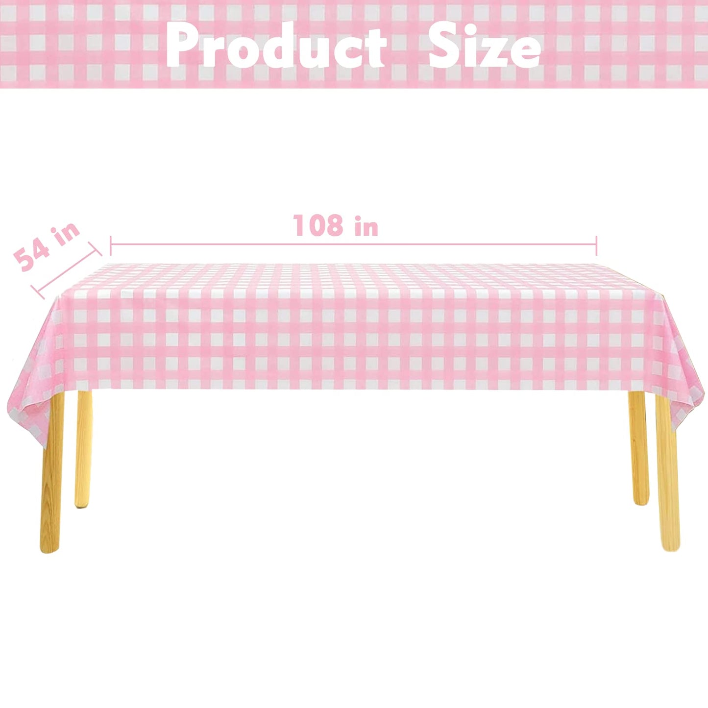 Kesfey 8 Packs Pink and White Checkered Tablecovers 54 x 108 Inches Disposable Party Picnic Table Cloth SpillProof Plastic Gingham Tablecovers for Camping Decoration Party Favors
