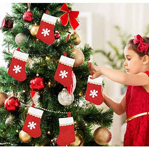 20 Pack Christmas Mini Stockings Sock Decoration Snowflake Tableware Holders, Red Felt Knife Spoon Fork Bag Candy Pouch Bag Plush Cuff Socking for Xmas Party Tree Dinner Table Home Ornaments