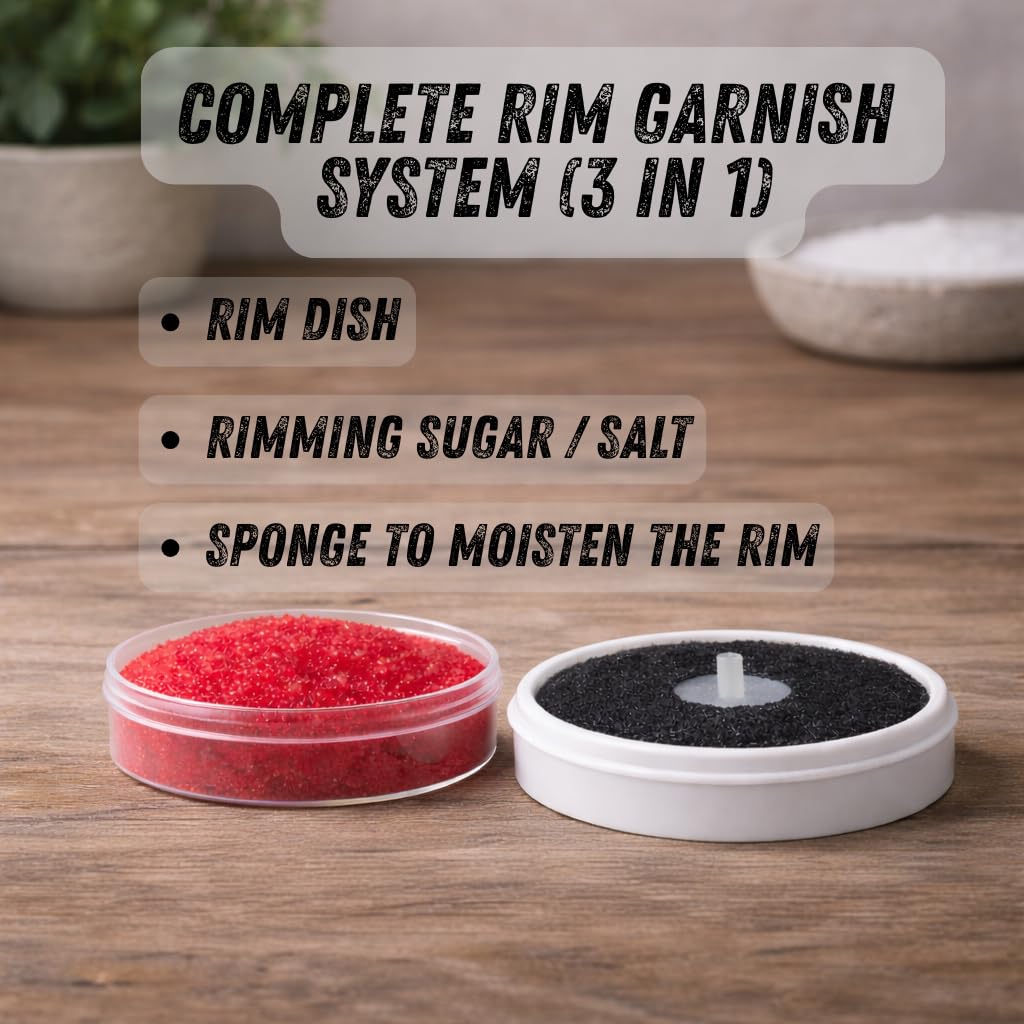 RoxiSpice Margarita Salt Rimmer Set (6 oz, Margarita Lime) Flavored Rimming Garnish for Cocktail Glasses, Complete System with Rim Dish and Wetting Sponge