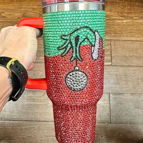 Lashicorn Rhinestone 40oz Christmas Tumbler with Handle & Straw - Holiday Bling Cup