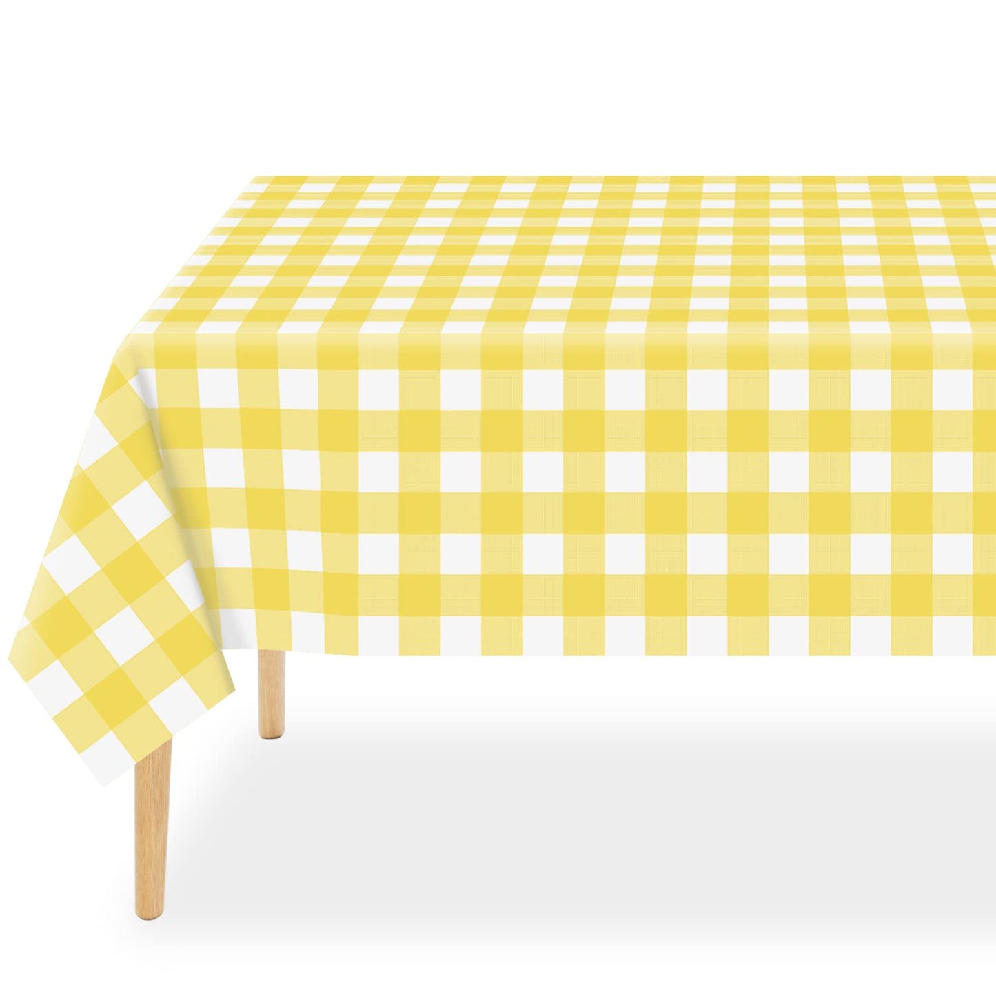 QIKSION Yellow Gingham Tablecloth Disposable 3 Pack, 54 x 108 Inch Yellow and White Checkered Table Cloth for Easter Decorations, Birthday Party Supplies, Rectangle, Plastic Table Cover