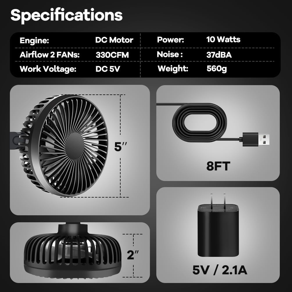Skiennix Grow Tent Fan - 5-Inch Dual Directional Ventilation | 3 Speeds, IP54 Waterproof, 8ft Cord