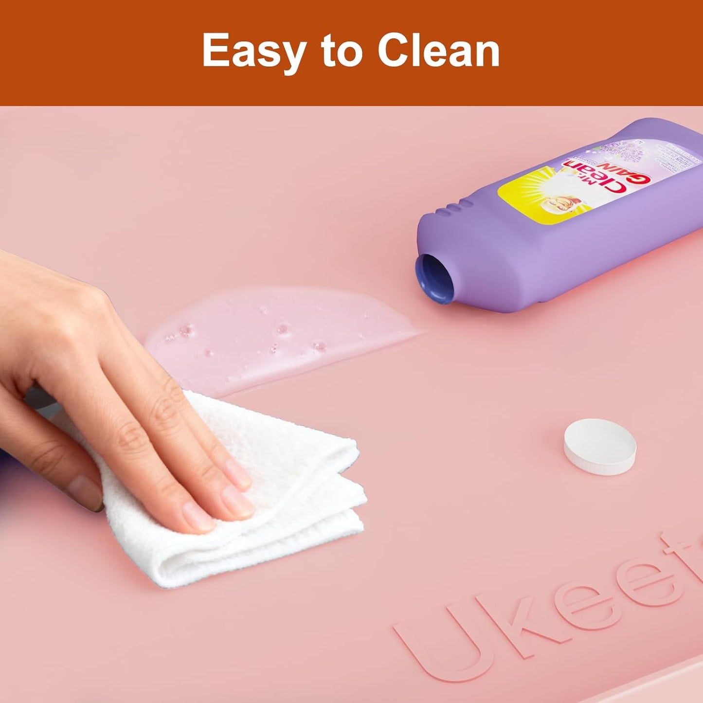 Ukeetap Extra Thick Silicone Mat - Waterproof Under Sink Mat 22" x 19" for Kitchen & Bathroom | Pink