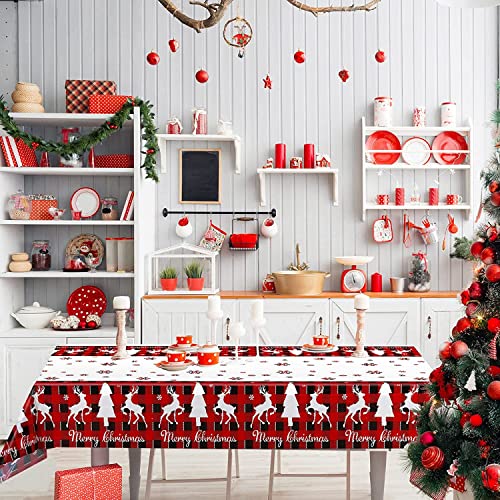 Poqirzan 3Pcs Christmas Tablecloth - Xmas Themed 54 x 108 inch with Tree & Reindeer Pattern - Party Table Decor (Variation: Christmas Tablecloth)