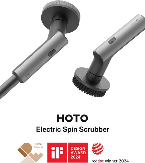 HOTO Cordless Electric Spin Scrubber - Waterproof Bathroom Cleaning Brush with 6 Brush Heads & Long Handle