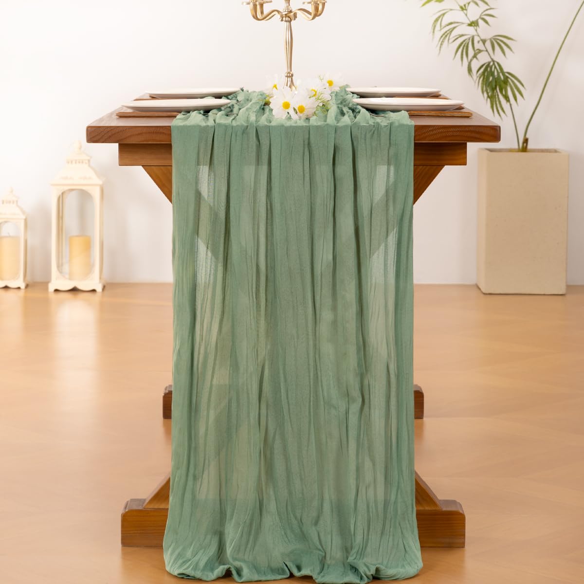 Socomi 6pcs Sage Green Cheesecloth Table Runner Summer Boho Rustic Gauze 120 inch 10FT Cheese Cloth Sheer Runner for Wedding Party Baby Shower Home Decor Holiday Decorations