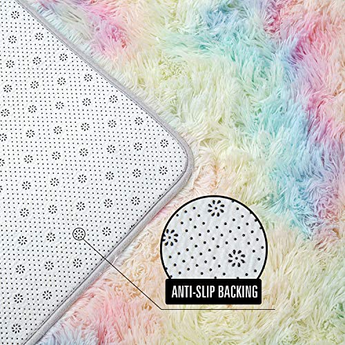 AROGAN Soft Rainbow Area Rugs for Girls Room 2x4 Feet, Fluffy Girls Bedroom Rugs, Princess Rug, Cute Colorful Carpet for Kids Teens Nursery Toddler, Pink