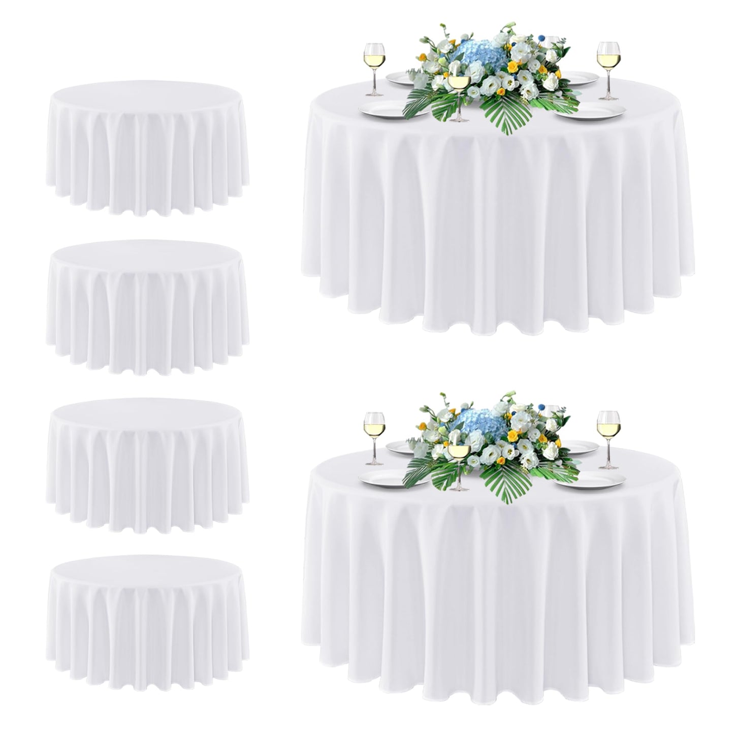 sancua White Round Tablecloth 108 Inch Diameter, 6 Pack - Circle Polyester Fabric Table Cloth for Wedding Party Reception Banquet Birthday, Washable Formal Table Cover (Fit 42-96 Inch Tables)