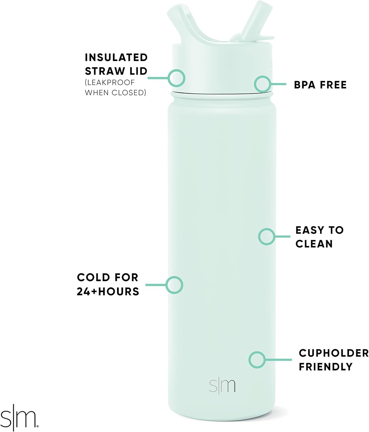 Simple Modern Water Bottle - Vacuum Insulated Stainless Steel Flask | 22oz Retro Mint | Reusable & Leak Proof