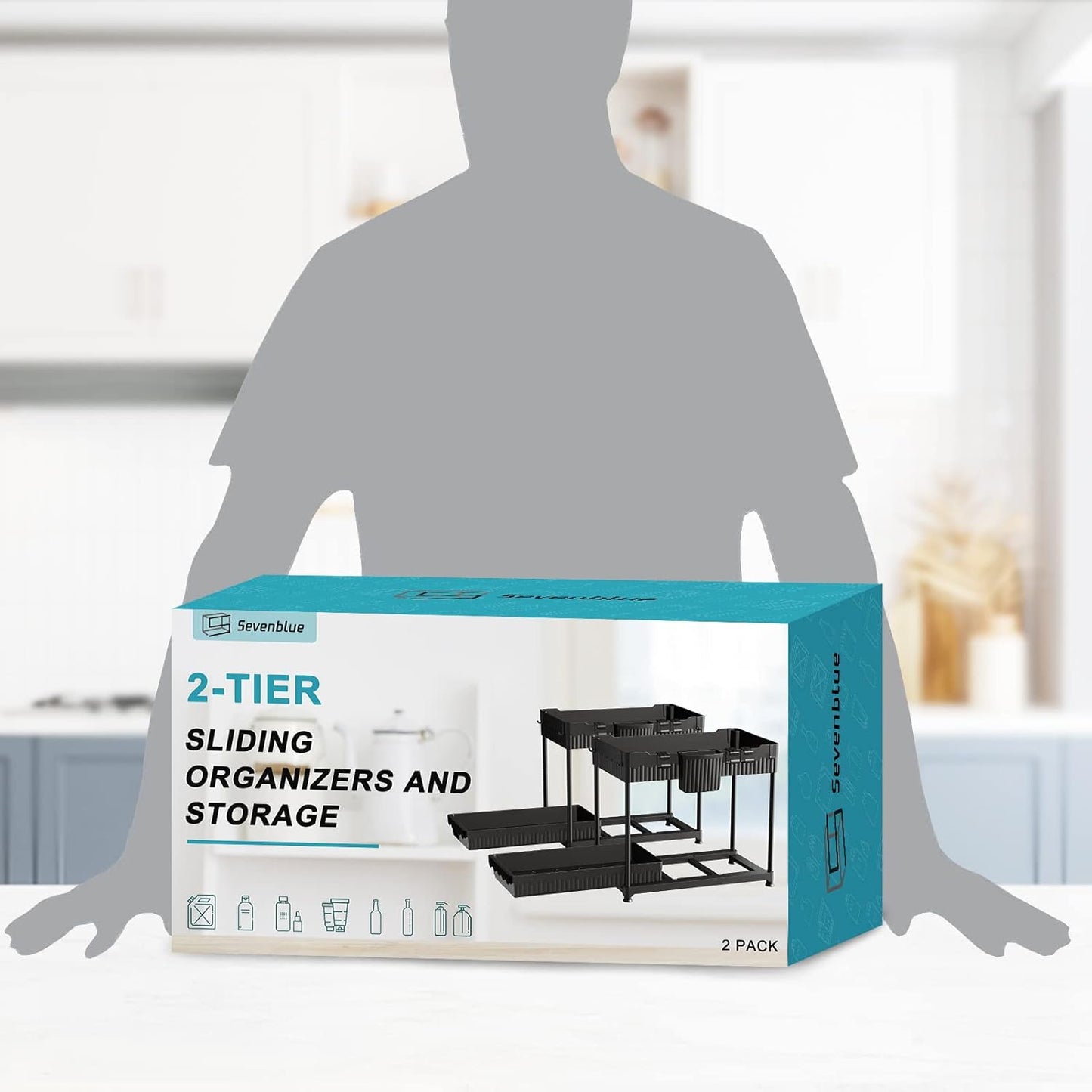 Sevenblue Under Sink Organizers - 2 Pack Multi-Purpose Pull-Out Cabinet Storage for Bathroom & Kitchen | Black
