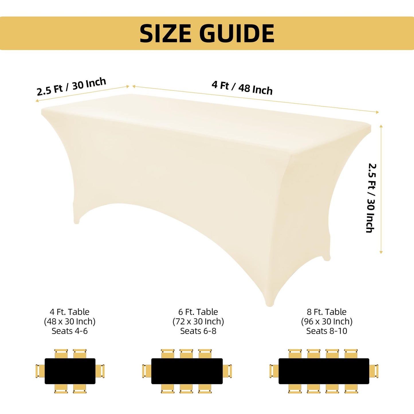 ZarzaaSik 2-Pack 8ft Spandex Table Covers for Rectangle Folding Tables - Washable Elastic Tablecloth - Ultimate Fitted Table Protector for Birthday Parties, Trade Shows, Banquet