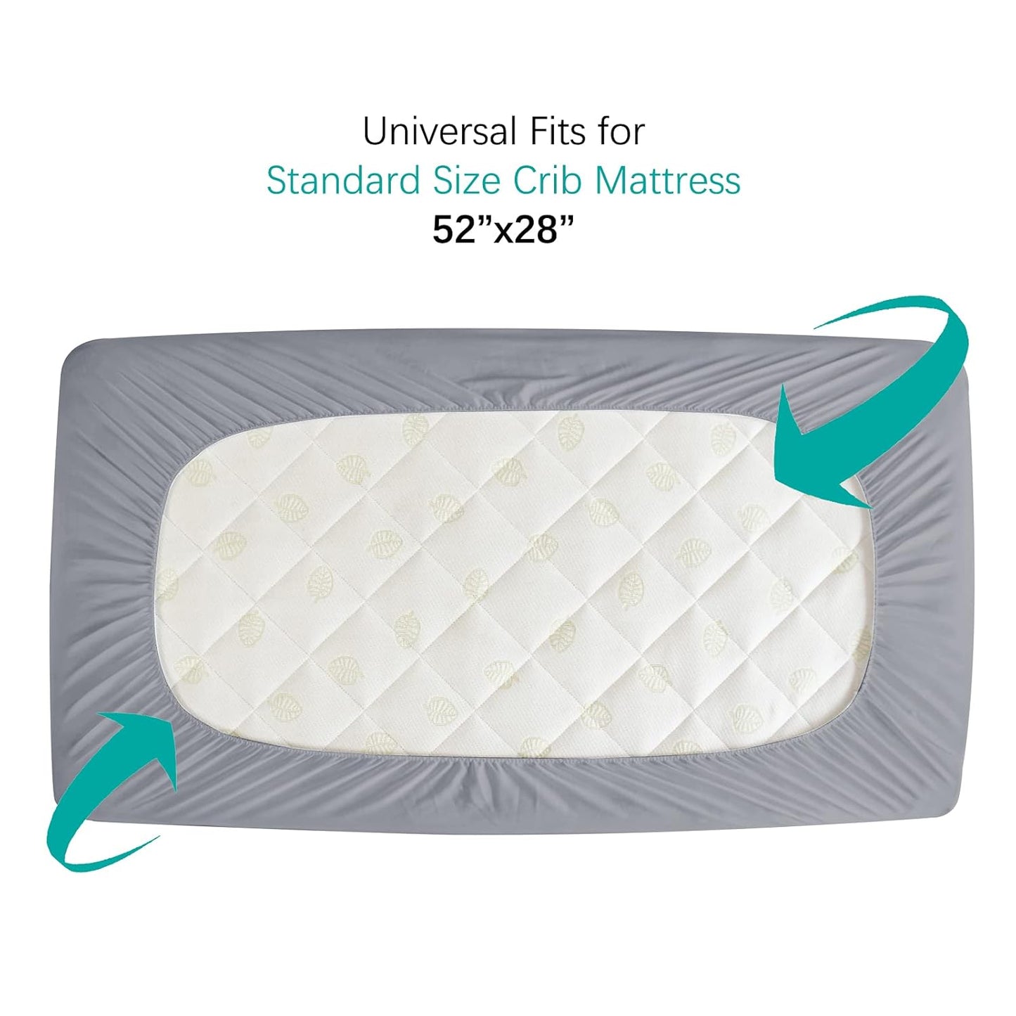 Regine Switzerland Crib Mattress Protector Sheets - 2 Pack Waterproof & Noiseless, 52" x 28", White & Gray