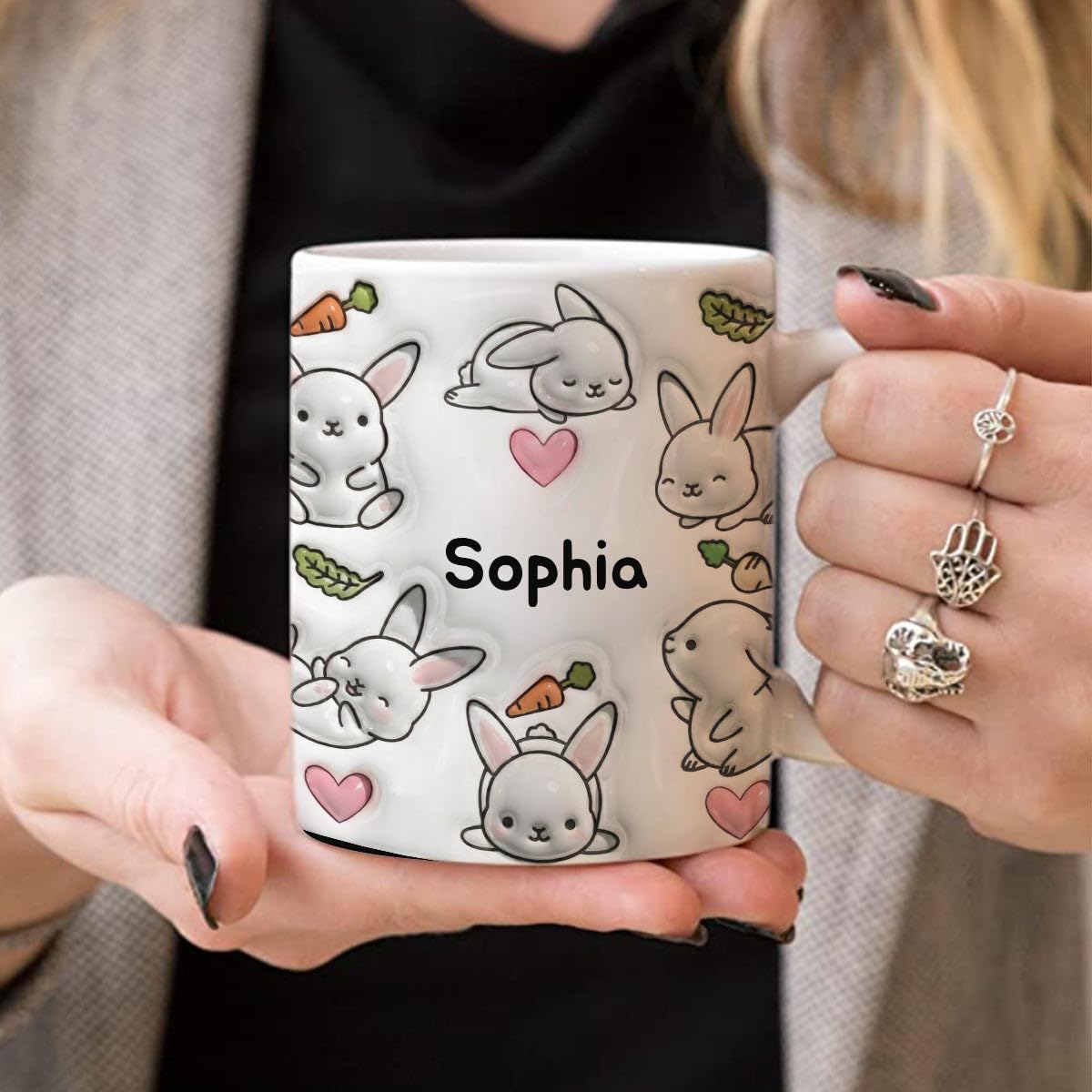 Lotacy Personalized Bunny Coffee Mug Cup With Name, Custom Bunny Lovers Gifts