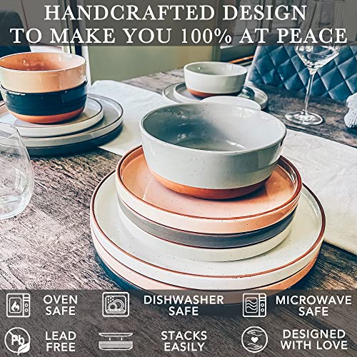 MORA Assorted Neutrals Ceramic Dinner Plates Set of 6 - 10.5 Inch, Microwave & Dishwasher Safe