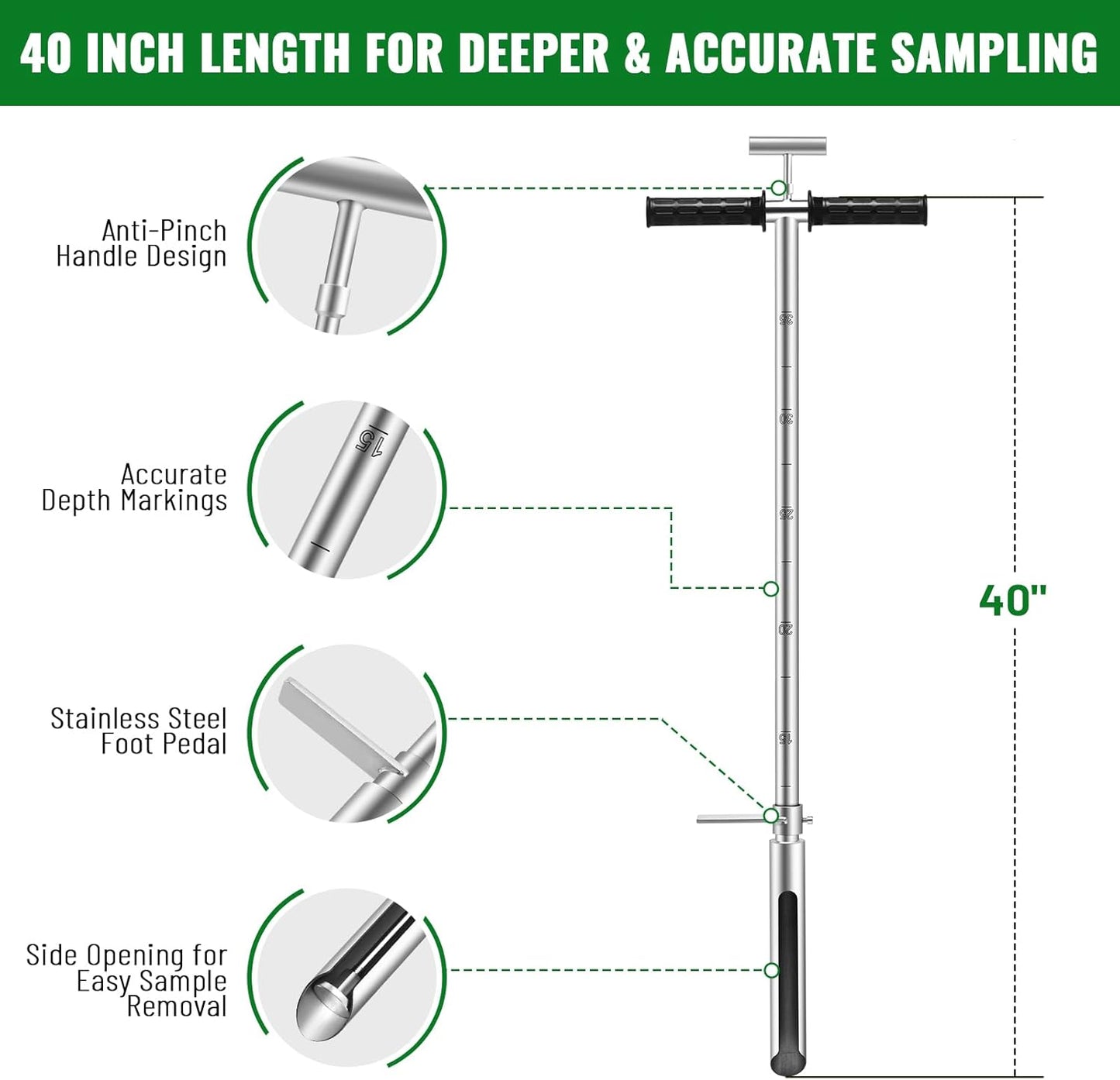 Stainless Steel Soil Sampler Probe by [Brand Name] - 40 Inch T-Handle Tool for Lawn, Garden & Farm Testing