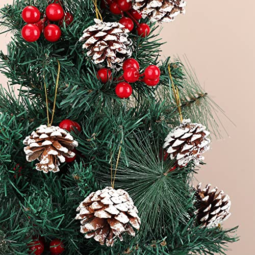 100 Pcs Christmas Pine Cone Ornaments Snowy Rustic Holiday Decor