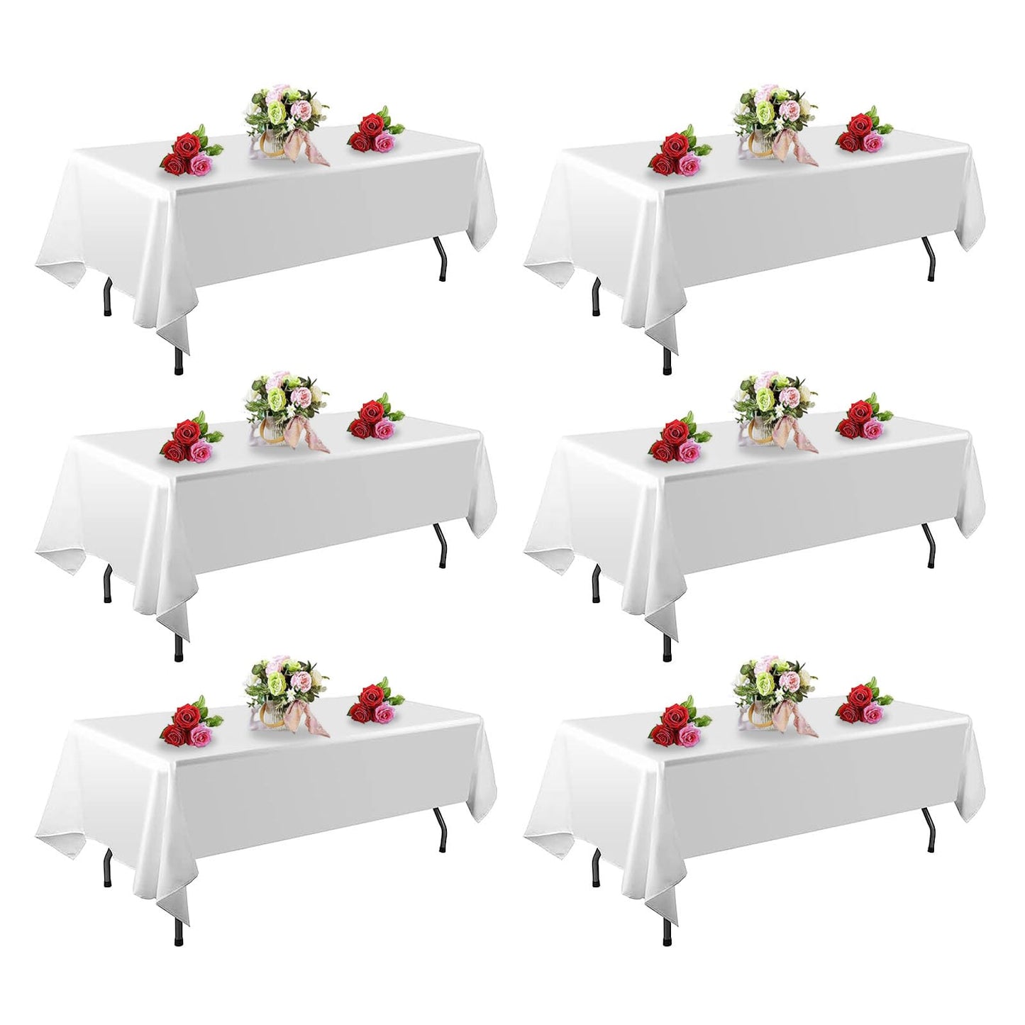 FINDYOU 6 Pack White Table Cloth Rectangle Table 60 x 102 Inch Tablecloths for 6 Foot Rectangle Tables. Stain and Winkle Resistant Polyester Washable White TableCloths for Parties Wedding Dining