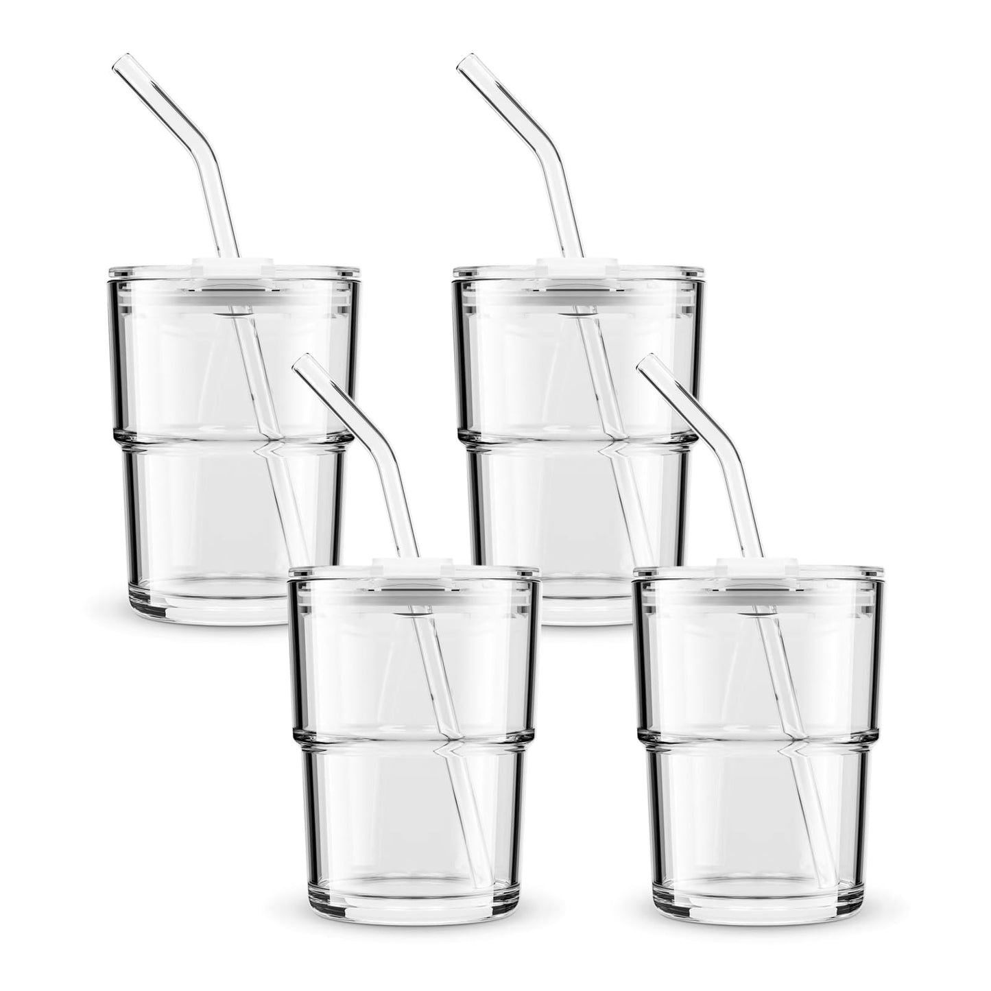 BLUEPOLAR 13 oz Tumbler Water Glass, Water Bottle with Straw and Dustproof Lid, Coffee Ice Cup Double Wall Insulated Glass Cup (White-4pack)