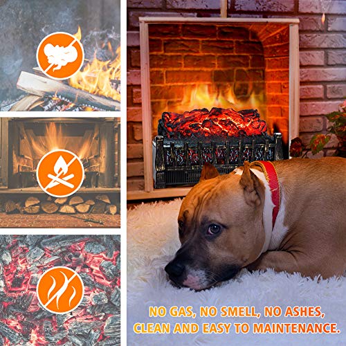 LifePlus 21 Inch Electric Fireplace Log Set with Remote, 8H Timer, Realistic Flame – Antique Bronze