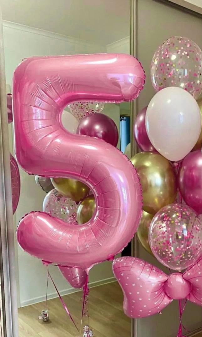 Pearlescent Pink Number 5 Balloon - 40 Inch 5th Birthday Decorations | Pastel Pink Party Supplies