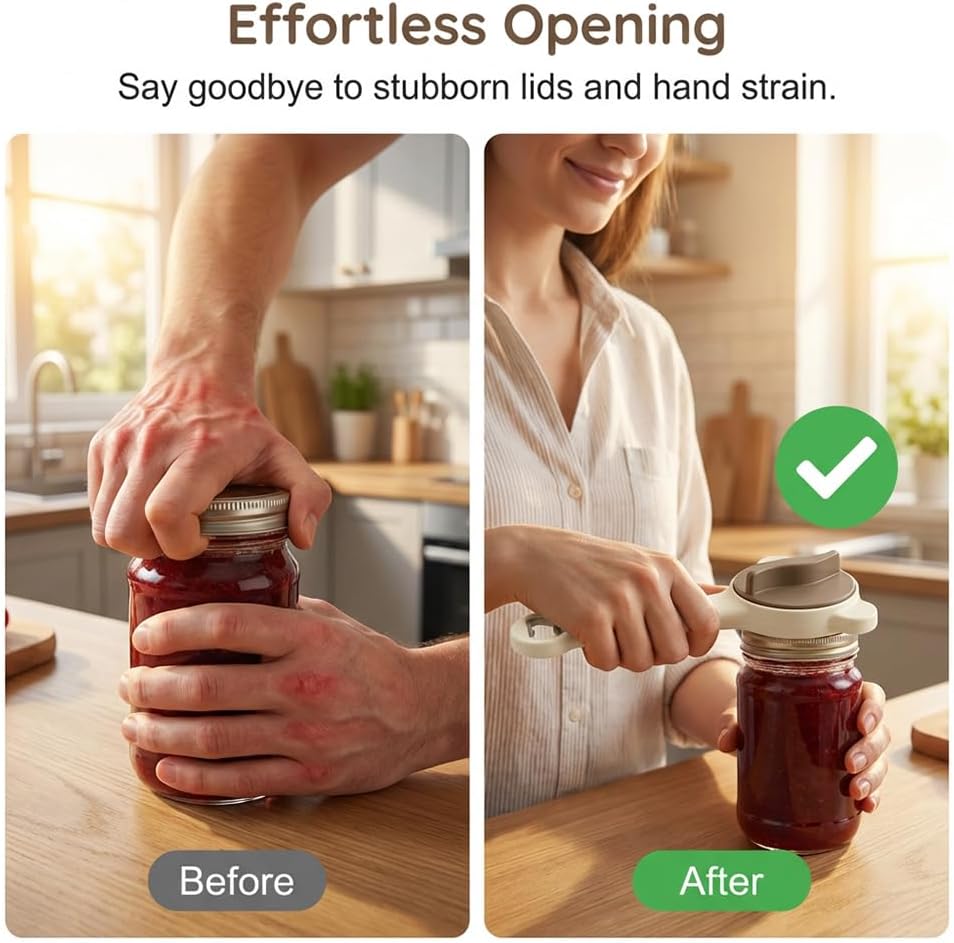 Skiennix 4-in-1 Multi-Purpose Jar Opener - Adjustable Stainless Steel Lid Remover for Seniors & Arthritis Relief | Non-Slip Design