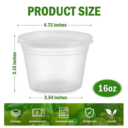indigywve 48 Sets Deli Containers with Lids, 16 oz Plastic Soup Containers with Lids, Food Storage Containers with Lids Airtight, Stackable, Leak-proof, Microwave and Freezer Safe