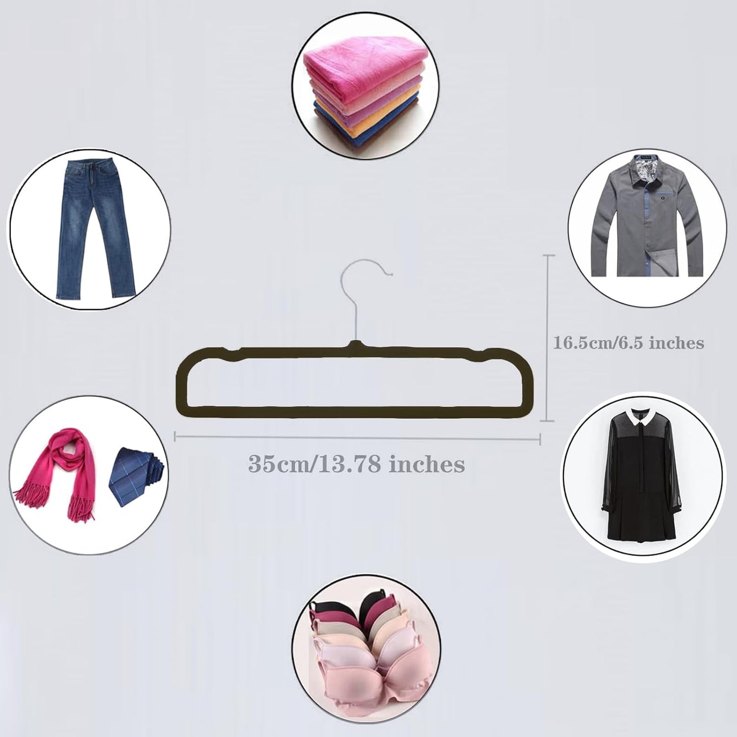Velvet Pants Hangers by Perchas Terciopelo - Non-Slip 20 Pack for Space-Saving Closet Organization - Durable with 360° Rotatable Hook (Black)