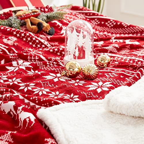 Touchat Red Sherpa Christmas Throw Blanket 50x60in Reindeer Fuzzy Cozy Decor