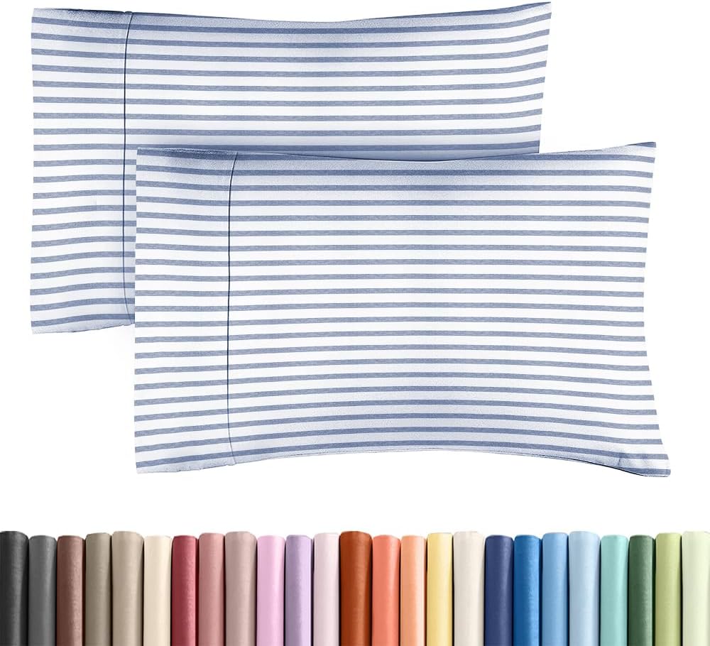 King Standard Pillow Cases by [Brand Name] - Ultra-Soft Hotel Quality - Fade-Free & Wrinkle Resistant - Blue Stripes - Set of 2