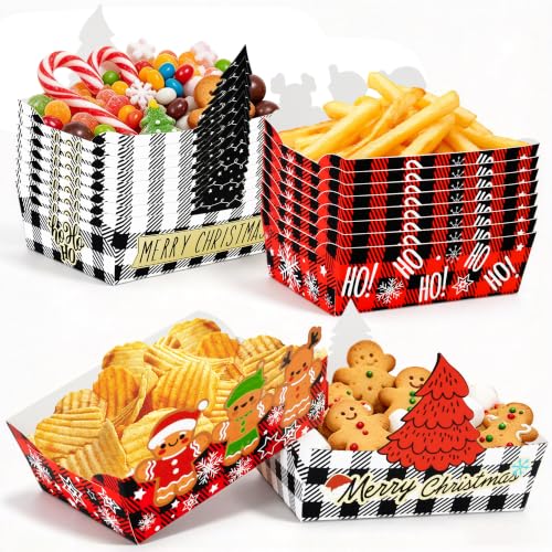 Christmas Food Tray 24pcs Disposable Snack Plates with Gingerbread & Plaid Designs
