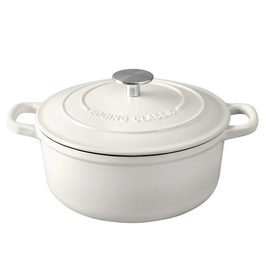 EDGING CASTING Dutch Ovens Enameled Cast Iron Covered 5.5 Quart Dutch Oven with Dual Handle for Bread Baking, White