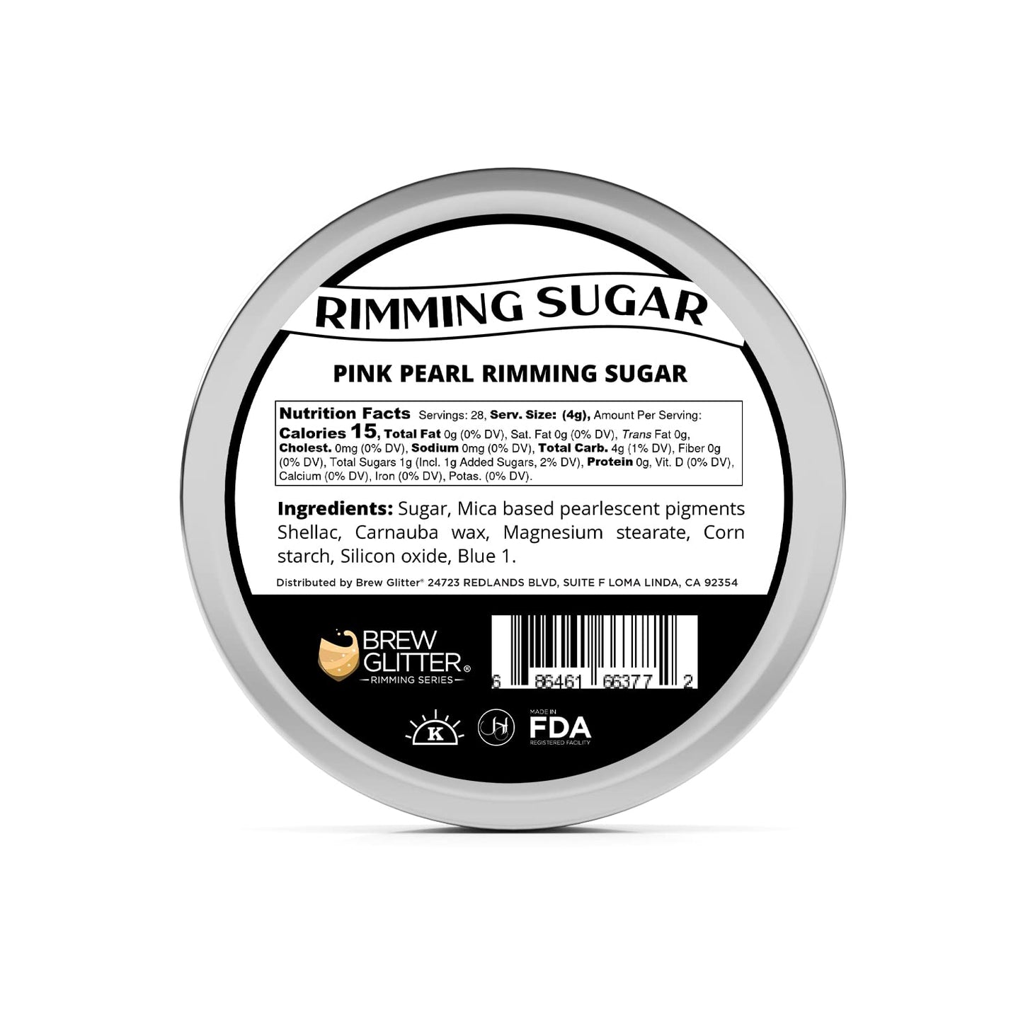 Brew Glitter - Pink Rimming Sugar (4oz, 1x Bar Tin) Cocktail Garnish for Mixed Drinks & Refreshments