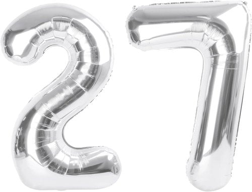 Happy 27 Birthday Decoration - Large Silver Foil Number Balloons for Men & Women | Perfect for Weddings, Graduations, Anniversaries