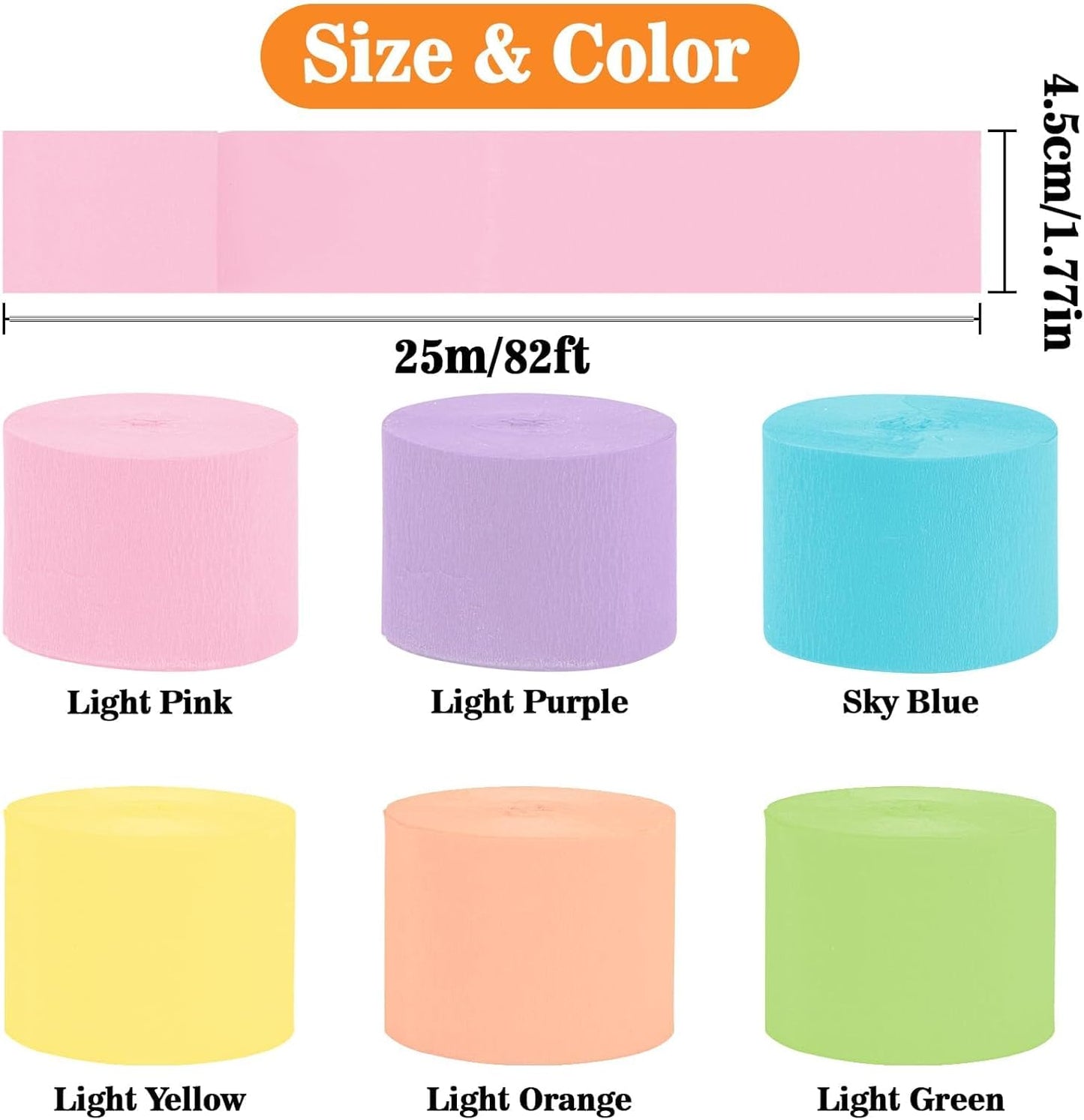 MAQIHAN Pastel Crepe Paper Streamers - 6 Rolls, 492ft for Valentine's, Easter & Birthday Decor