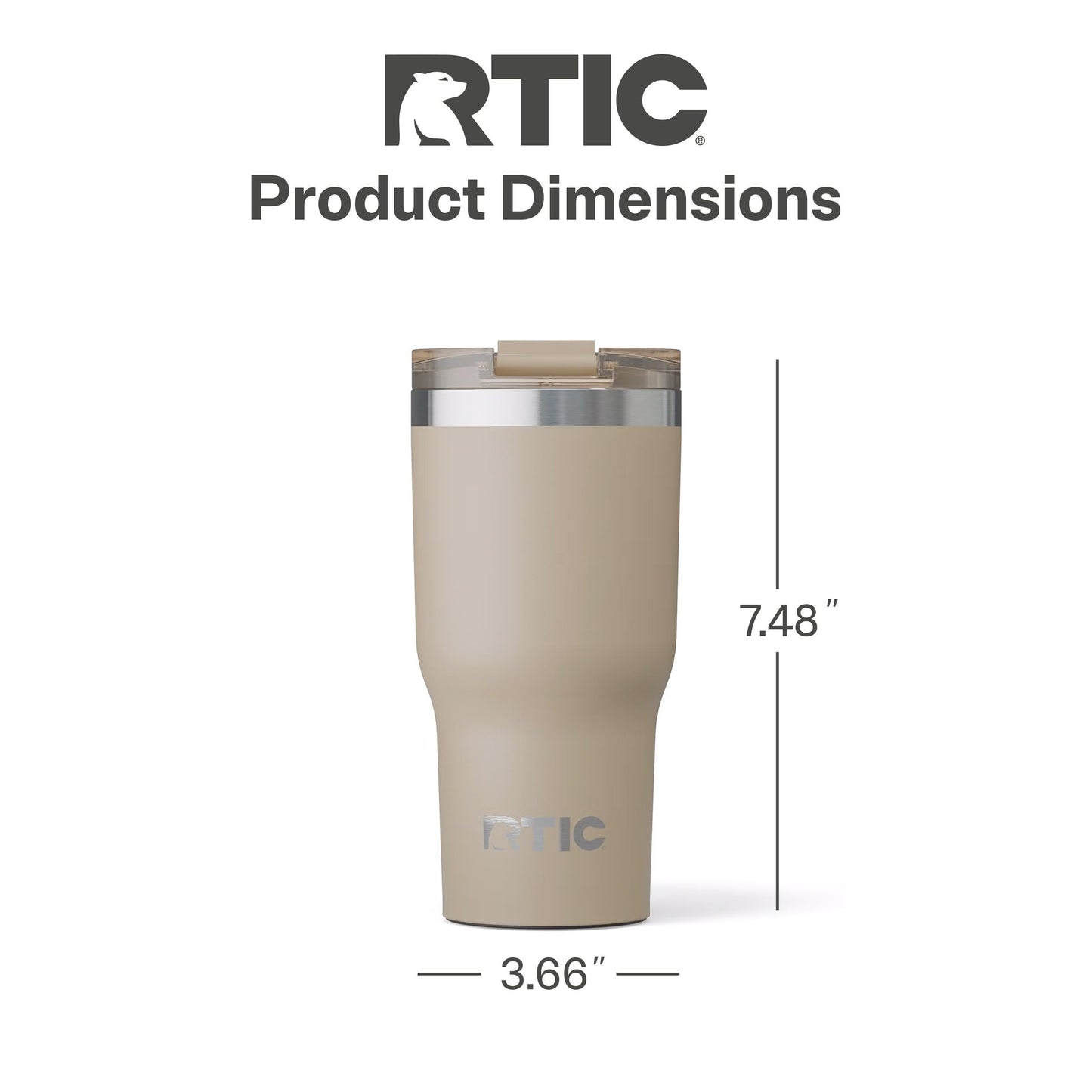 RTIC 20oz Essential Tumbler with Lid, Ceramic Lined, Insulated, Stainless Steel, Metal, Double Wall Vacuum-Insulation, Travel Cup for Iced Coffee, Tea, Hot and Cold Drink, Beach