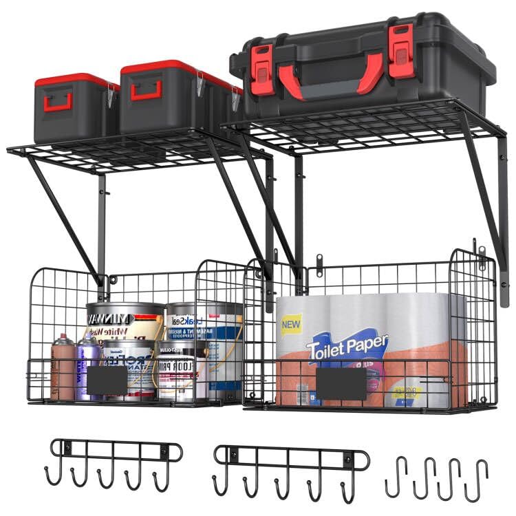 Heavy Duty Garage Wall Shelves with Wire Baskets - Metal Variation