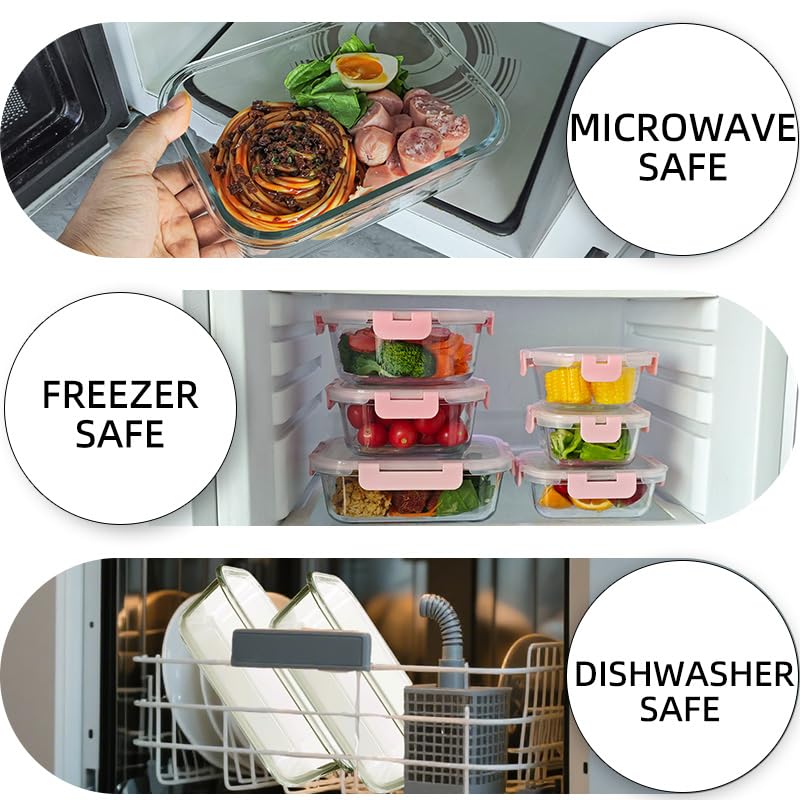 Pink Glass Storage Containers Set 12 Pack - Stackable Food Prep & Pantry Organizer