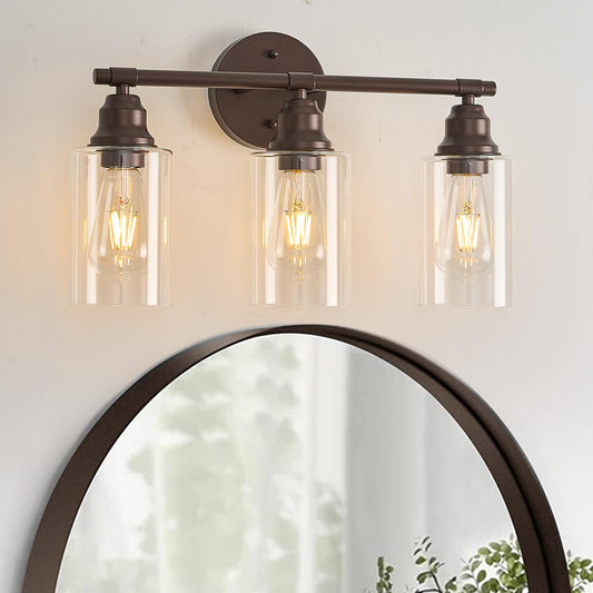 Refice Bathroom Vanity Lights Over Mirrors, 3-Light Vintage Wall Sconces with Clear Glass Shades for Mirror, Living Room, Farmhouse,Hallway (Bulbs Not Included)