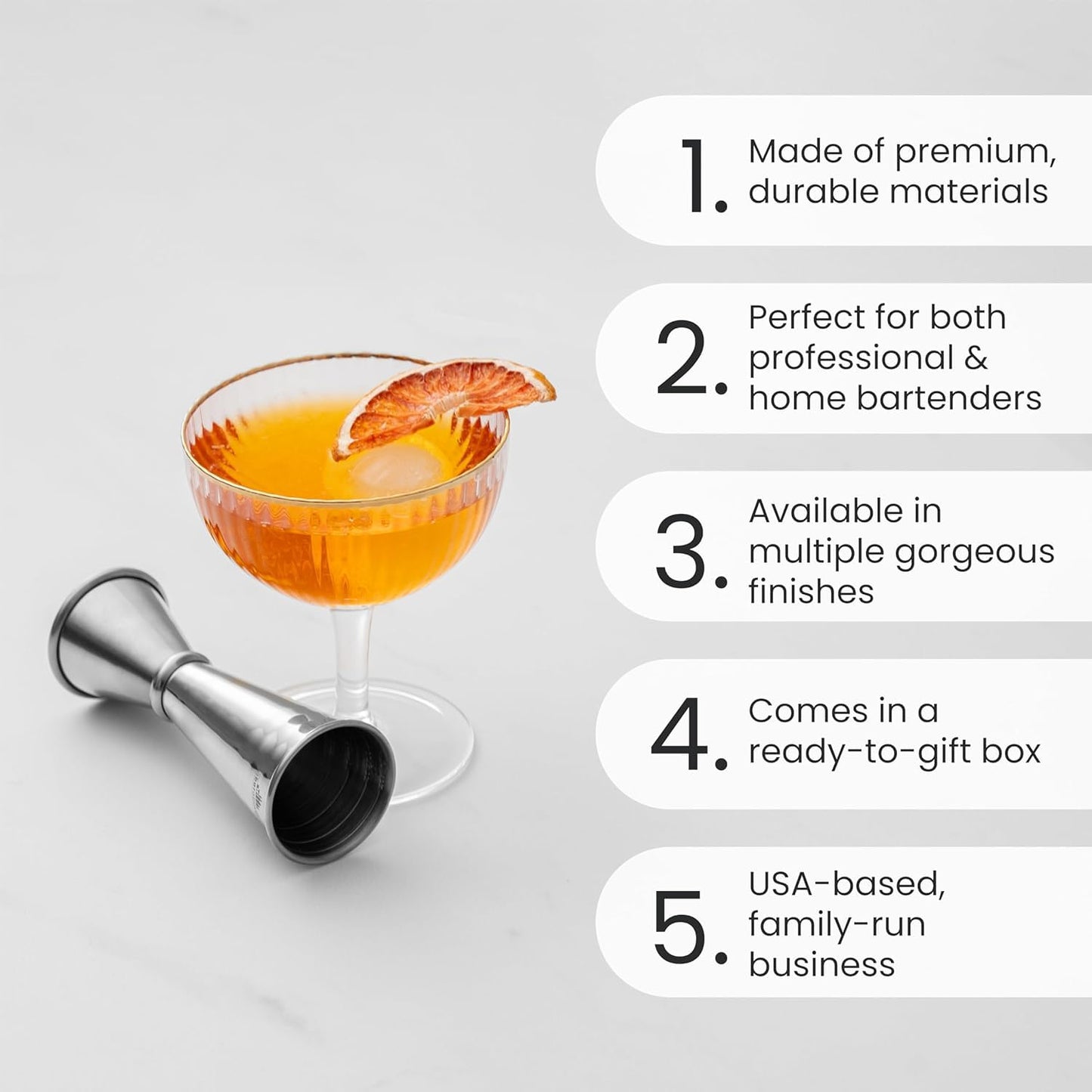 A Bar Above Premium Japanese Jigger, with 8 Measurements Inside, Professional and Heavy-Duty, 304 Stainless Steel Cocktail Double Jiggers, for Bartending, 1 Jigger, Black