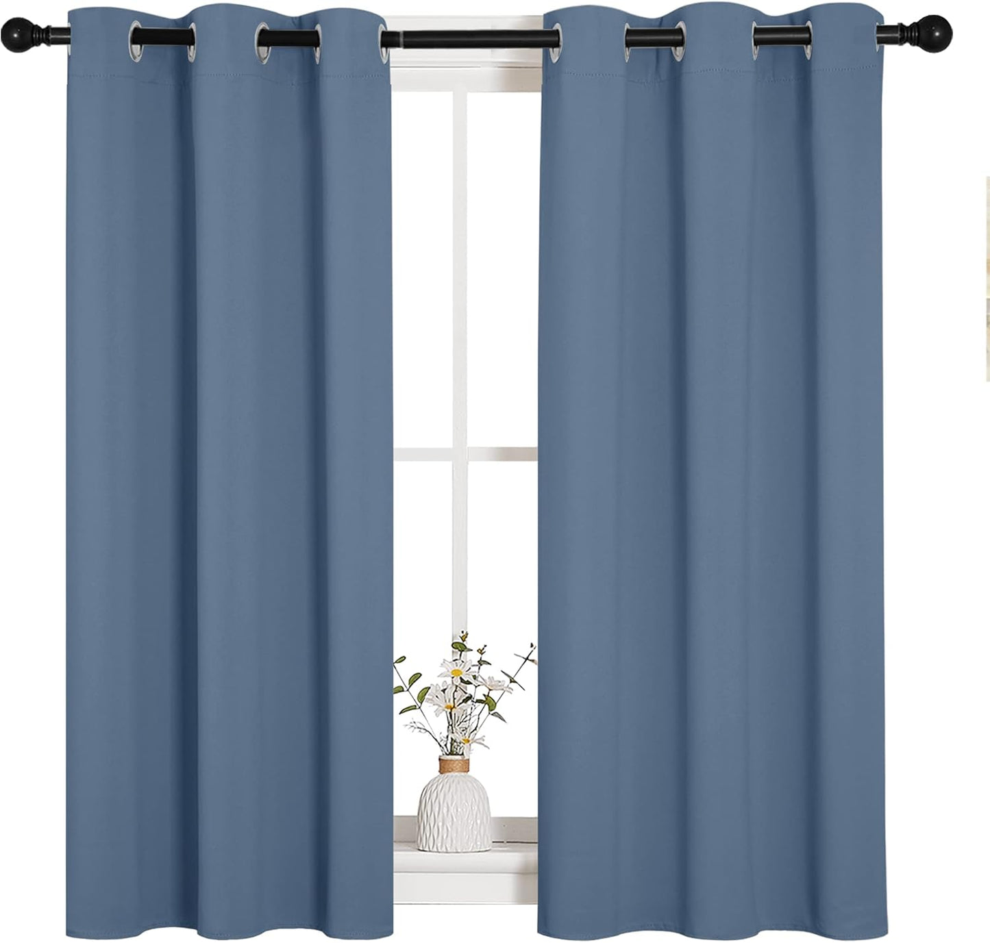 NICETOWN Kitchen Curtains - Thermal Insulated Grommet Panels for Small Windows | Stone Blue, 34" W x 45" L, 2PCs