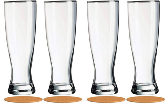 AMZ Empire 16 oz Pilsner Beer Glasses Set of 4, Classic Drinking Beer Glass, Premium Strong and Sturdy Glassware with Coasters