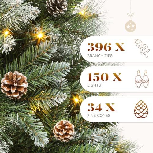 YITAHOME 4.5ft Prelit Christmas Tree with Pine Cones & Frosted Tips, Remote Control, Green, 4ft 6in