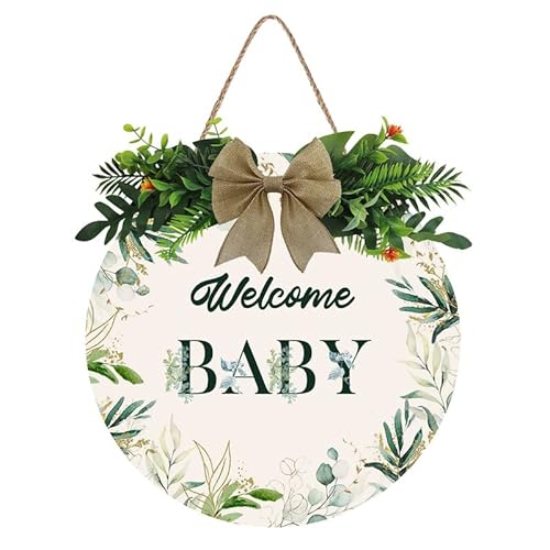 Aowotu Welcome Baby Sign Front Door Round Rustic Wood Sign Hanging Farmhouse Porch Outdoor Home Christmas Baby Shower Farmhouse Porch Wall Doors Doors Front Door Sign Decoration 12x12 Inch