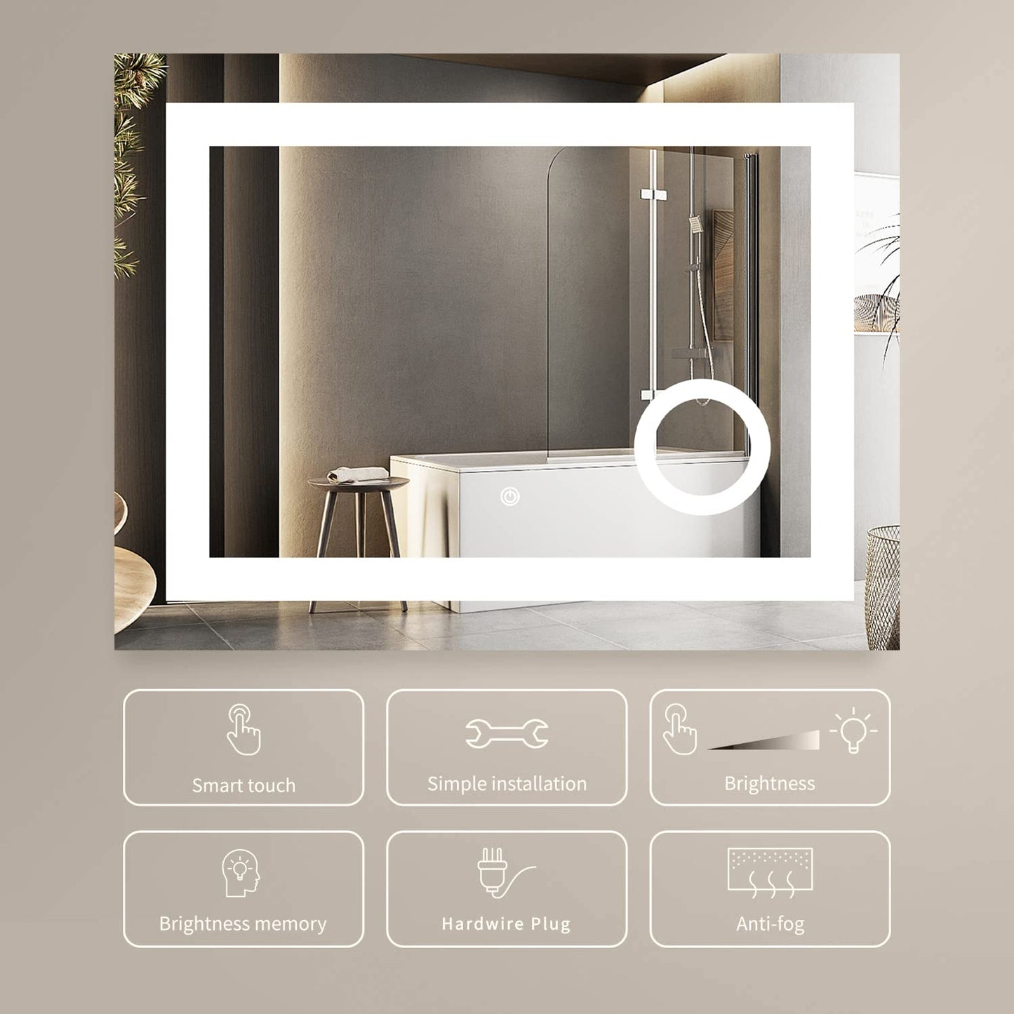 MIRPLUS 24 x 32 inch Bathroom Mirrors for Wall, LED Bathroom Mirror with Lights, Rectangular Bathroom Mirror with 3X Amplifier Anti-Fog Mirrors